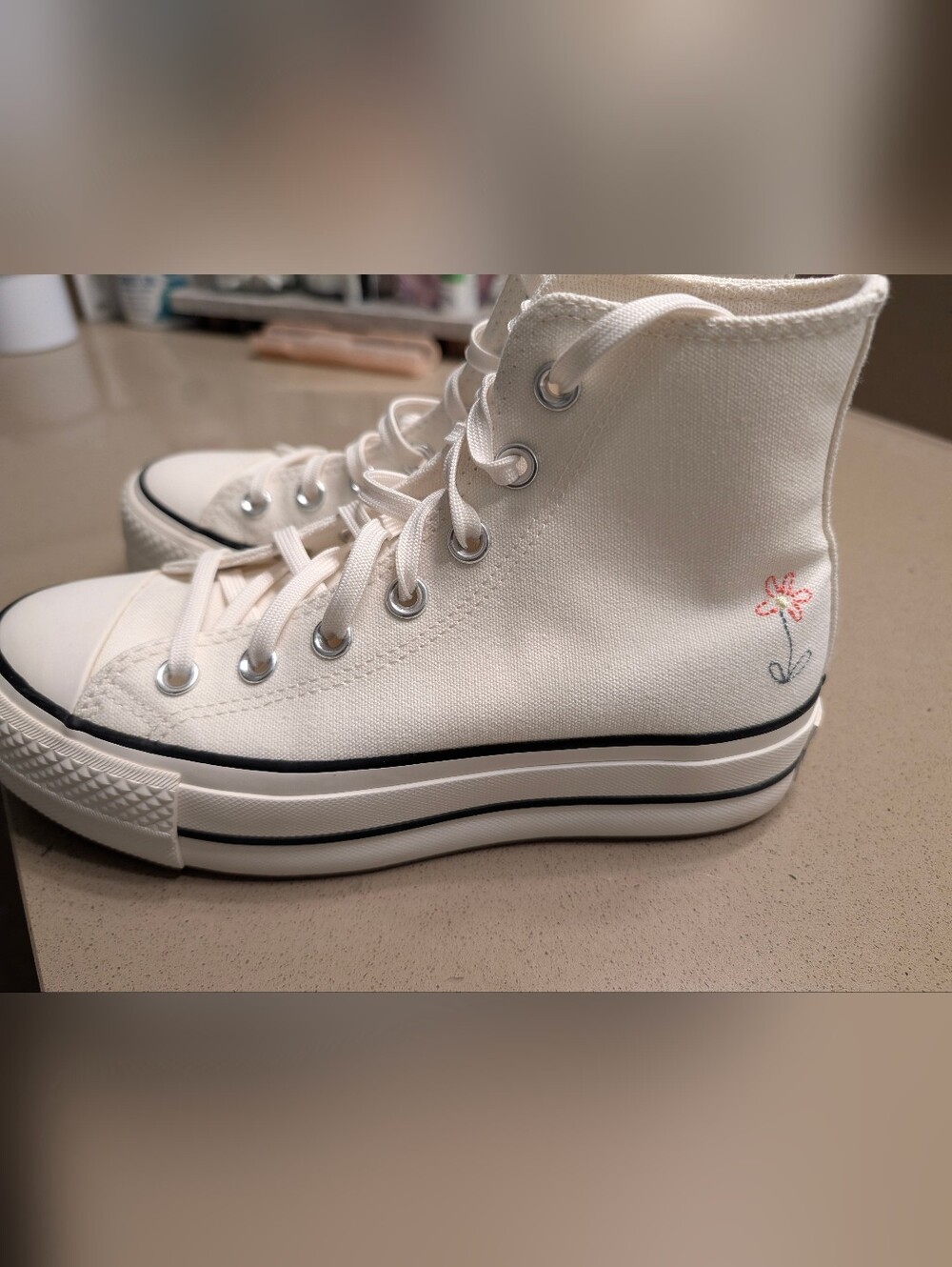 Converse Platform Sneaker with Embroidered Flower